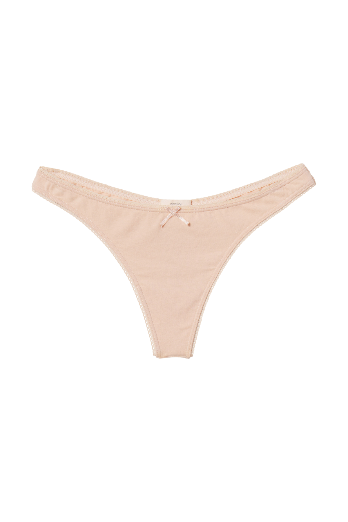 Front view of Pima Stretch Cotton Thong showcasing a center-front bow with a black background
