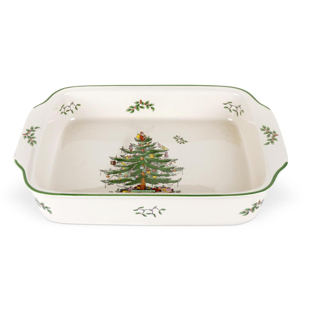 Christmas Tree 15" Rectangular Handled Dish