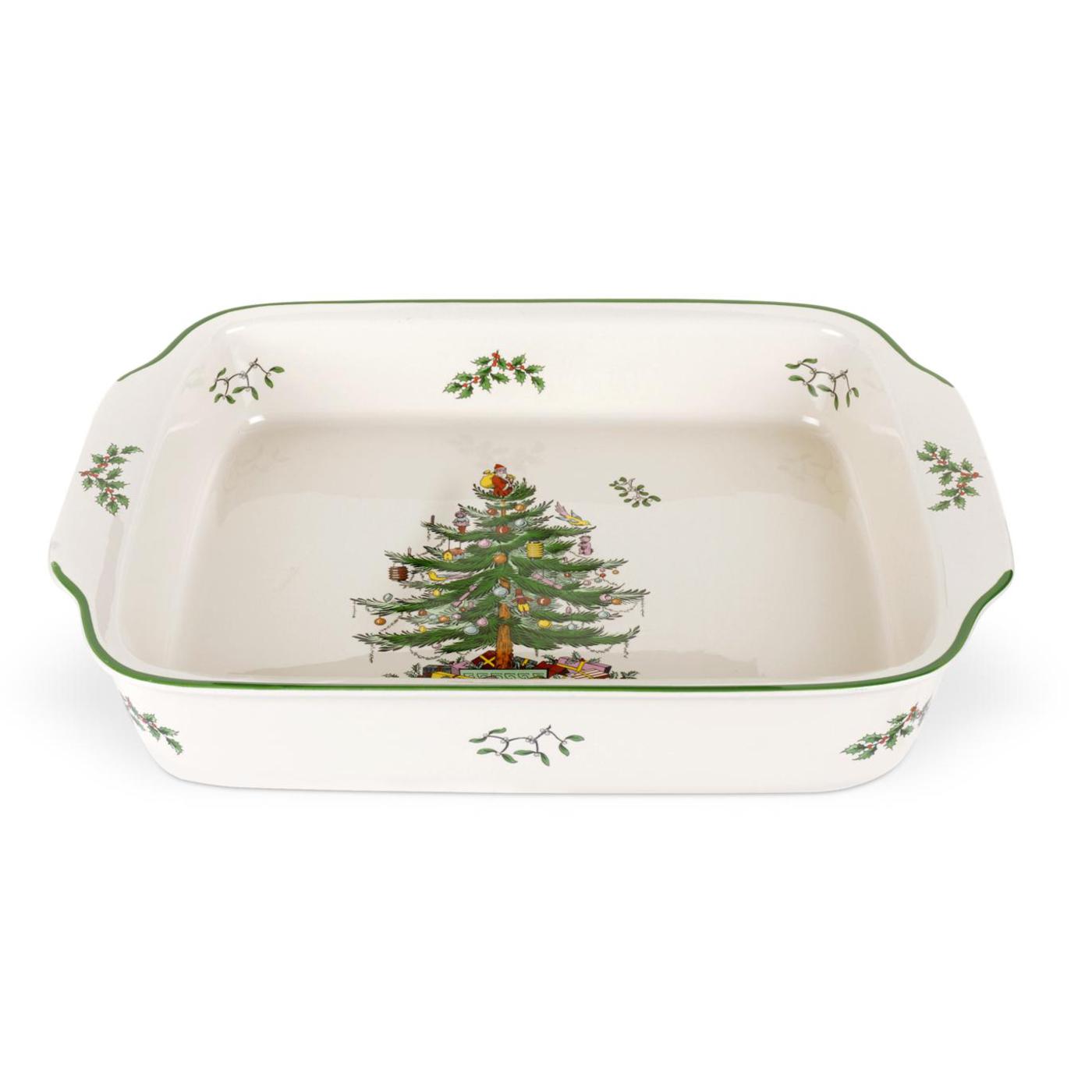 Christmas Tree 15" Rectangular Handled Dish