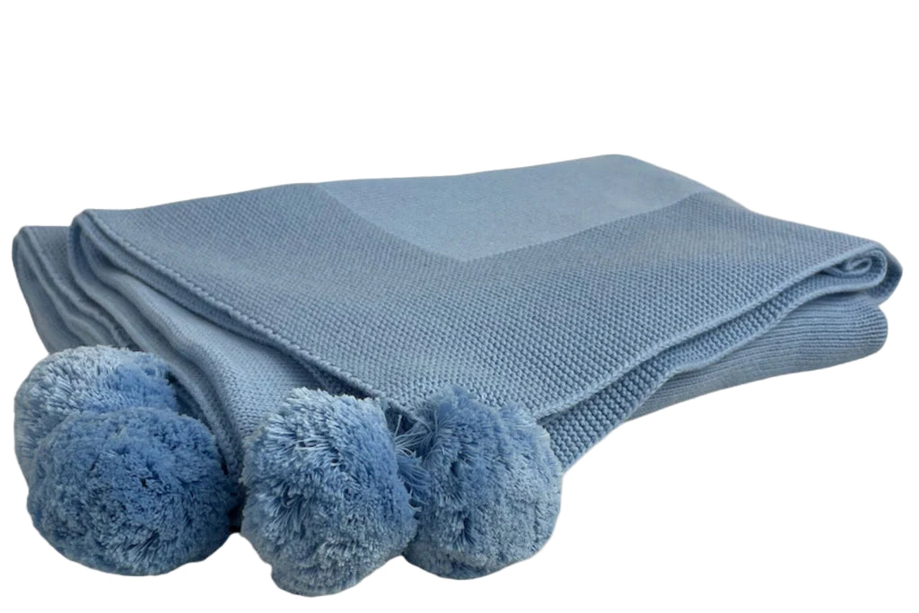 Knit Baby Blanket with PomPoms