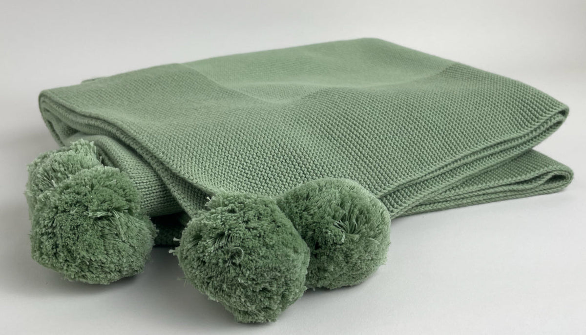 Knit Baby Blanket with PomPoms