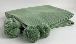 Knit Baby Blanket with PomPoms