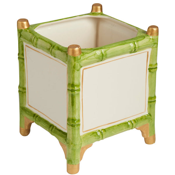Cochran Green & White Bamboo Cachepot, Large