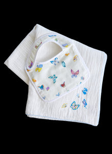 Madame Butterfly Bib and Embroidered Butterfly Shawl Blanket Set