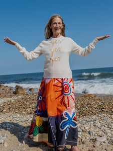 Yes Yes Yes Crewneck RTW LINGUA FRANCA NYC Cream XS