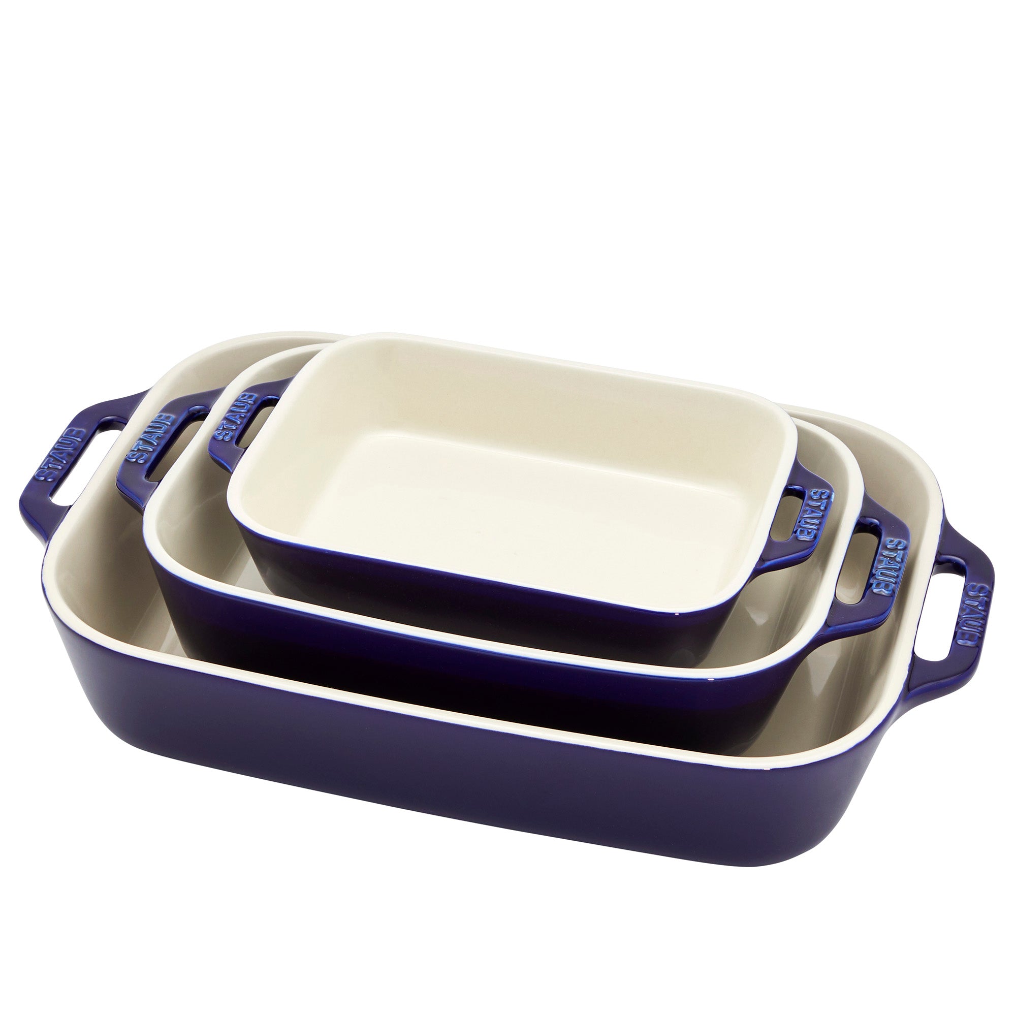 Ceramic 3-pc Rectangular Baking Dish Set in Dark Blue