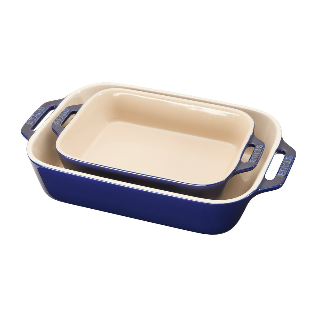 Ceramic 2-pc Rectangular Baking Dish Set in Dark Blue