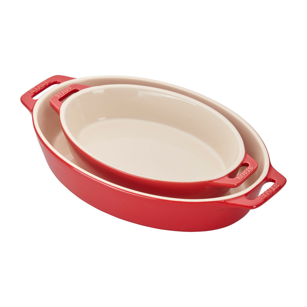 Ceramic 2-pc Oval Baking Dish Set in Cherry