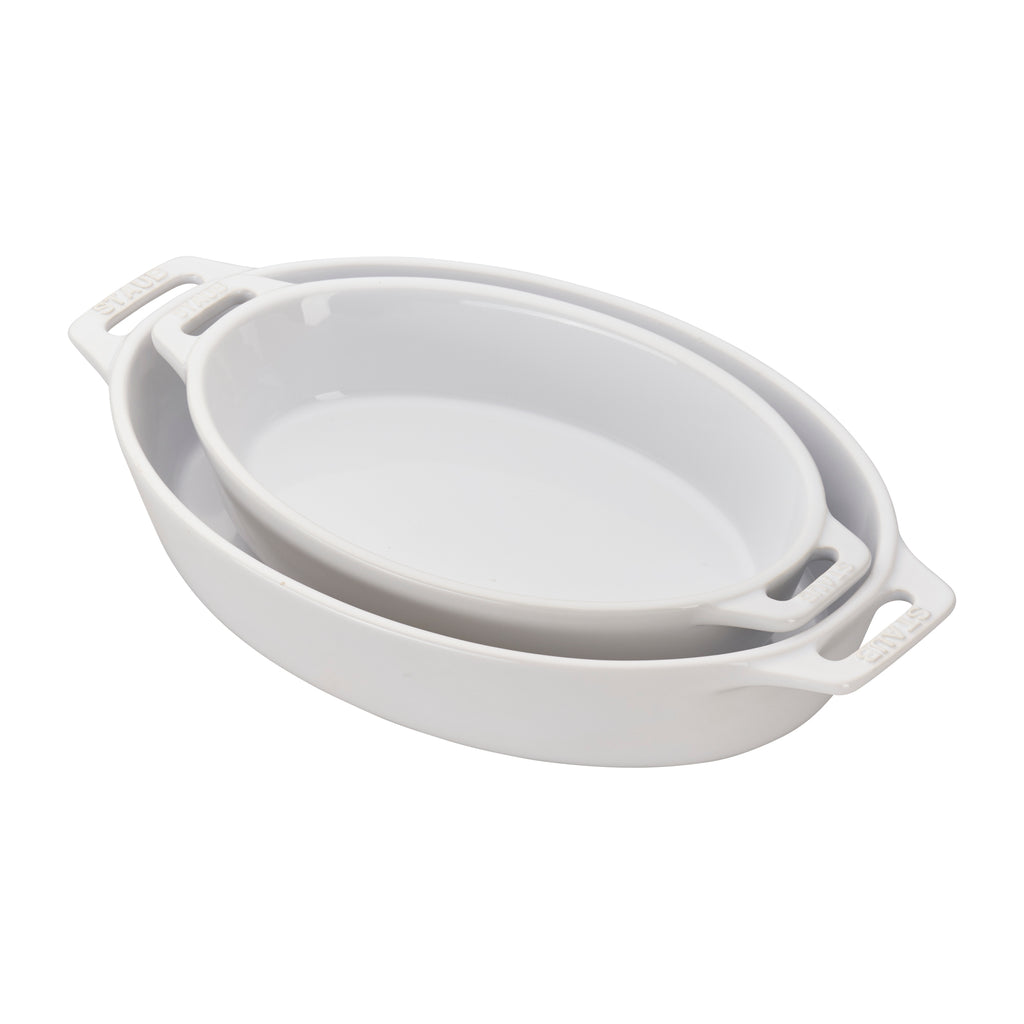 Ceramic 2-pc Oval Baking Dish Set in White