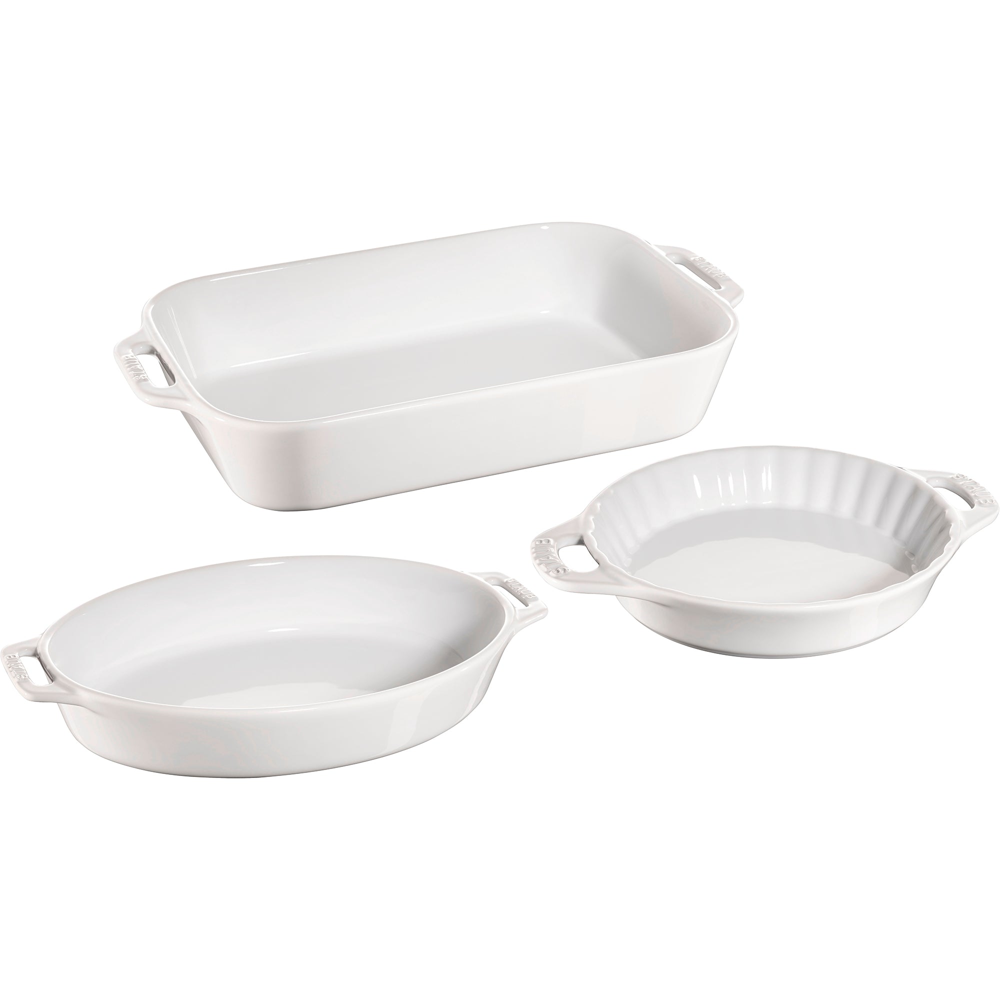 Ceramic 3-pc Mixed Baking Dish Set in White