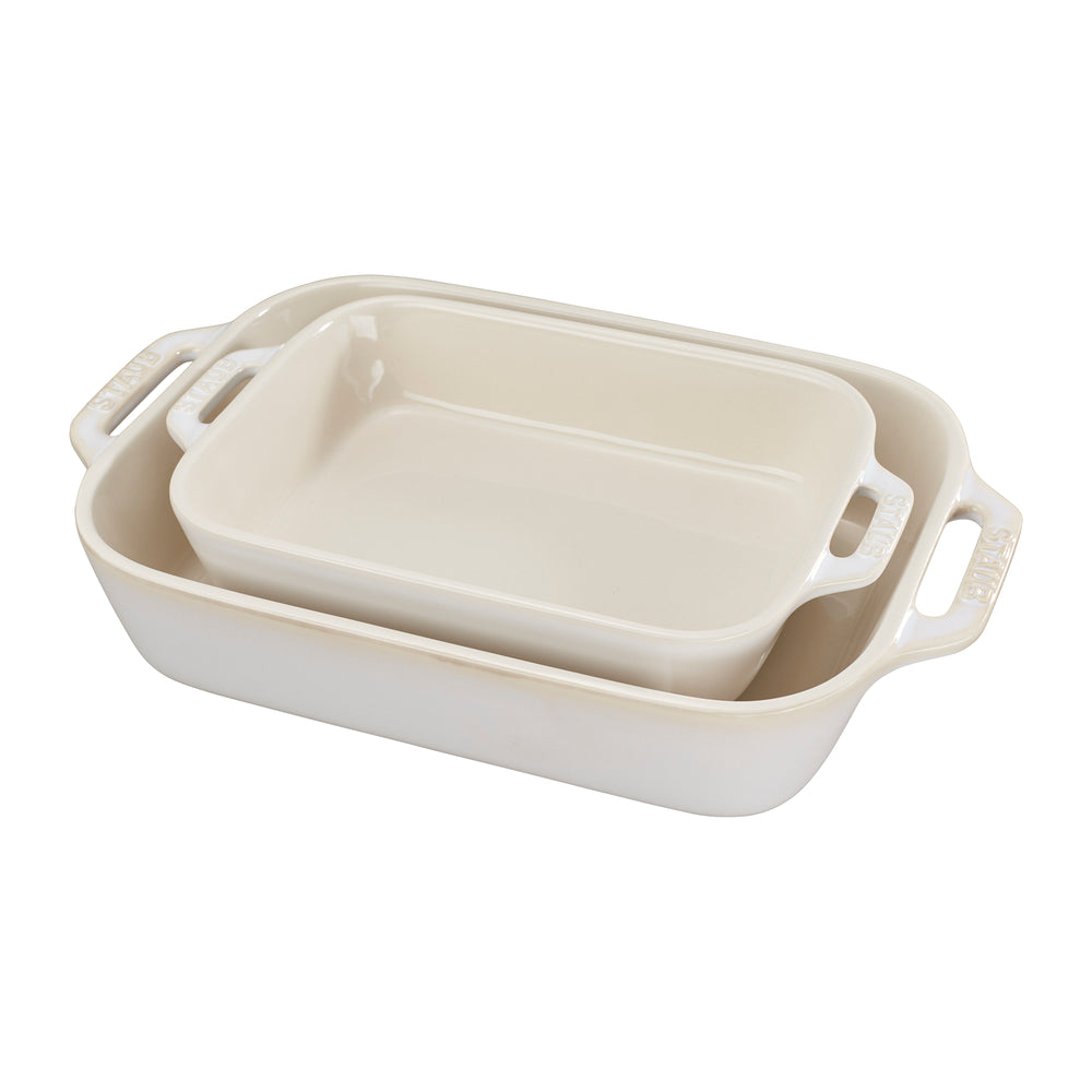 Ceramic 2-pc Rectangular Baking Dish Set in Rustic Ivory