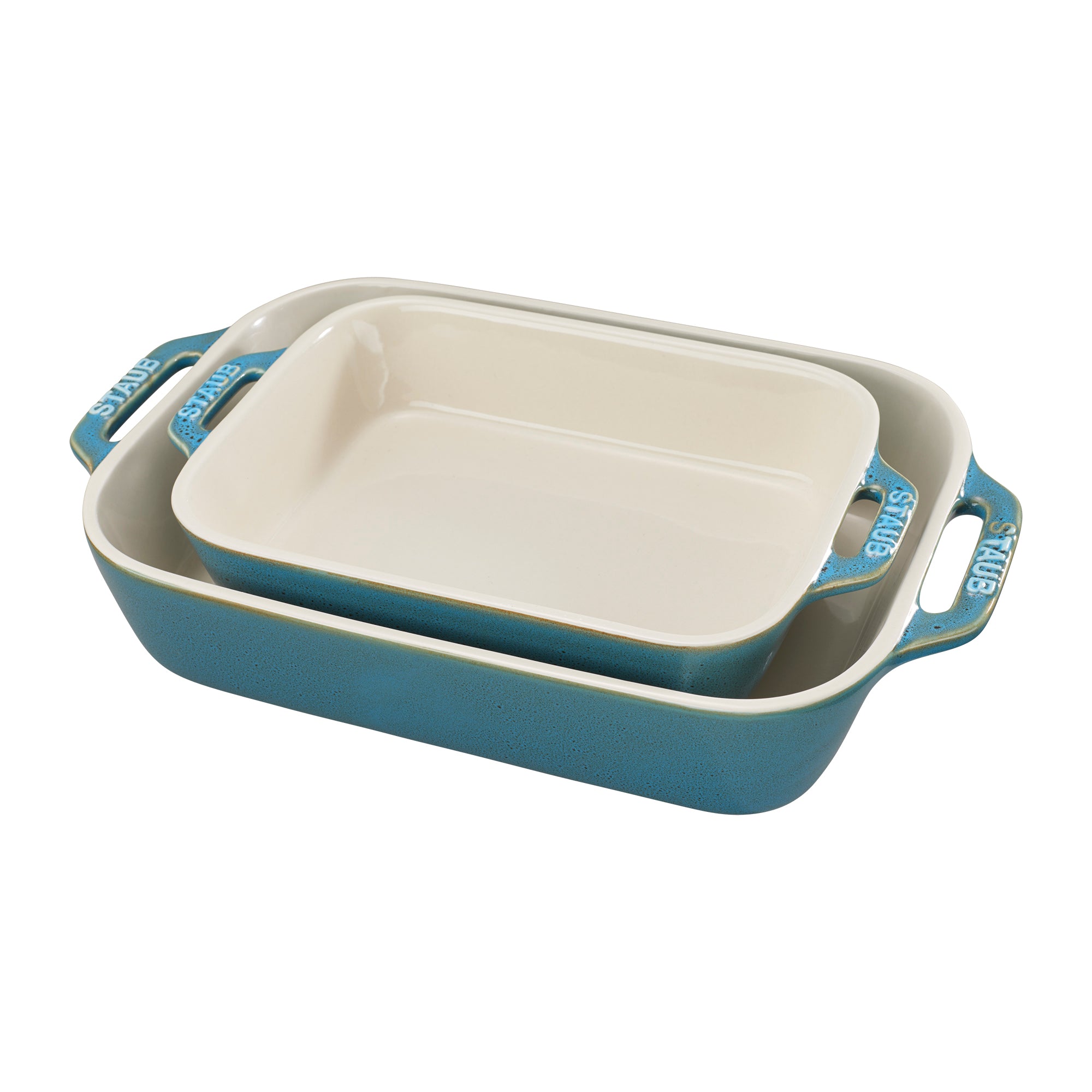 Ceramic Rectangular Baking Dish Set, Casserole Dish, 2-Piece, Rustic Turquoise