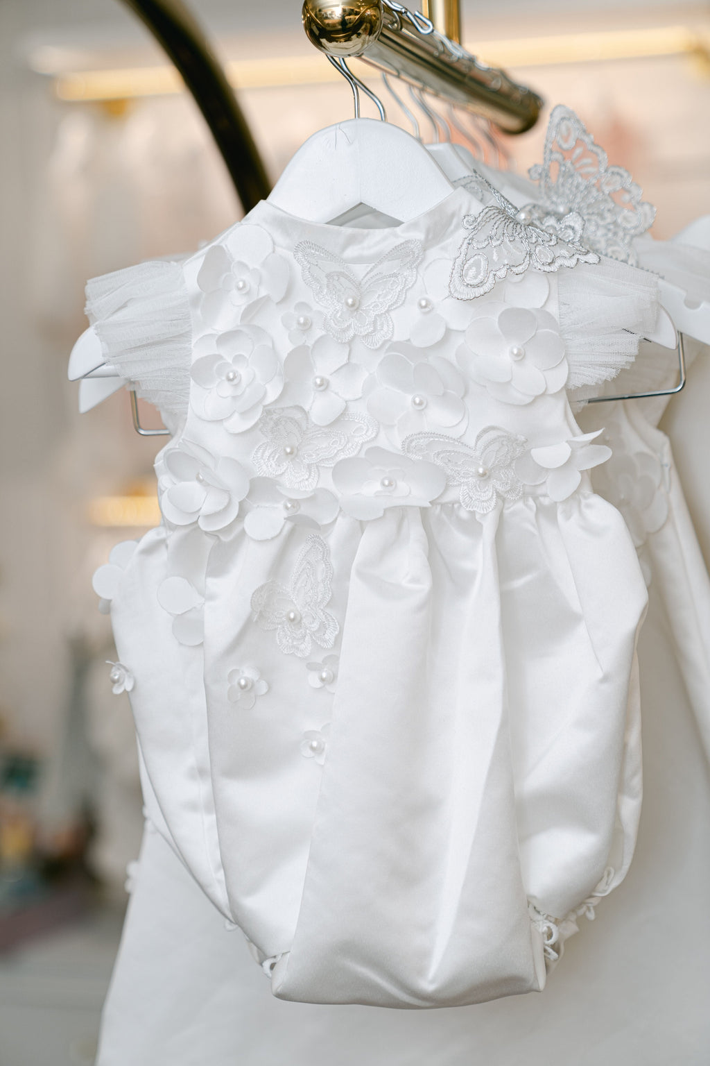 Butterfly White Satin Ceremony Romper - Petite Maison Kids