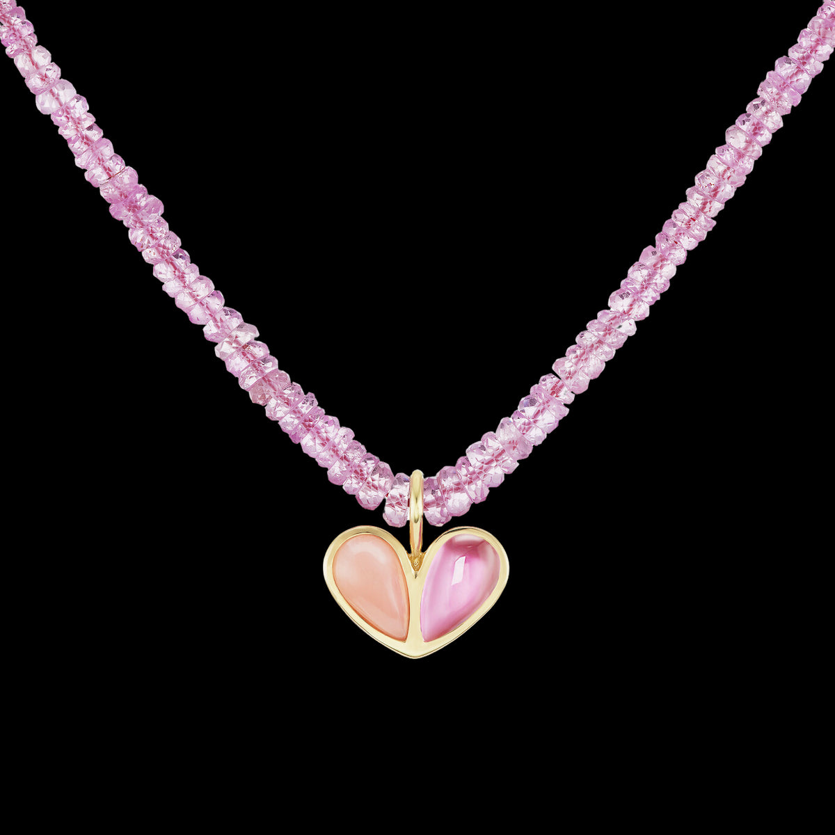 Beaded Sweetheart Necklace Pink Opal and Pink Sapphire