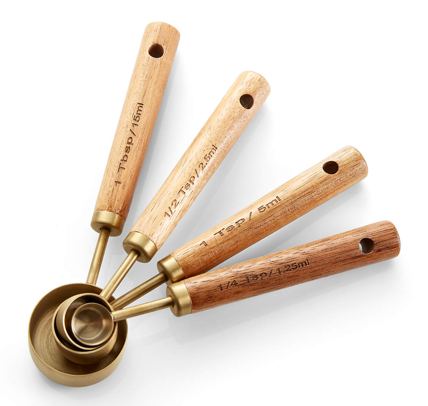 Acacia Wood and Gold Measuring Spoons, Set of 4