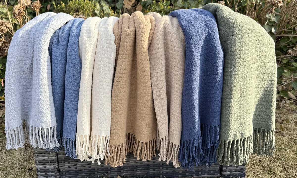 Basket Weave Textured Throw with Fringes