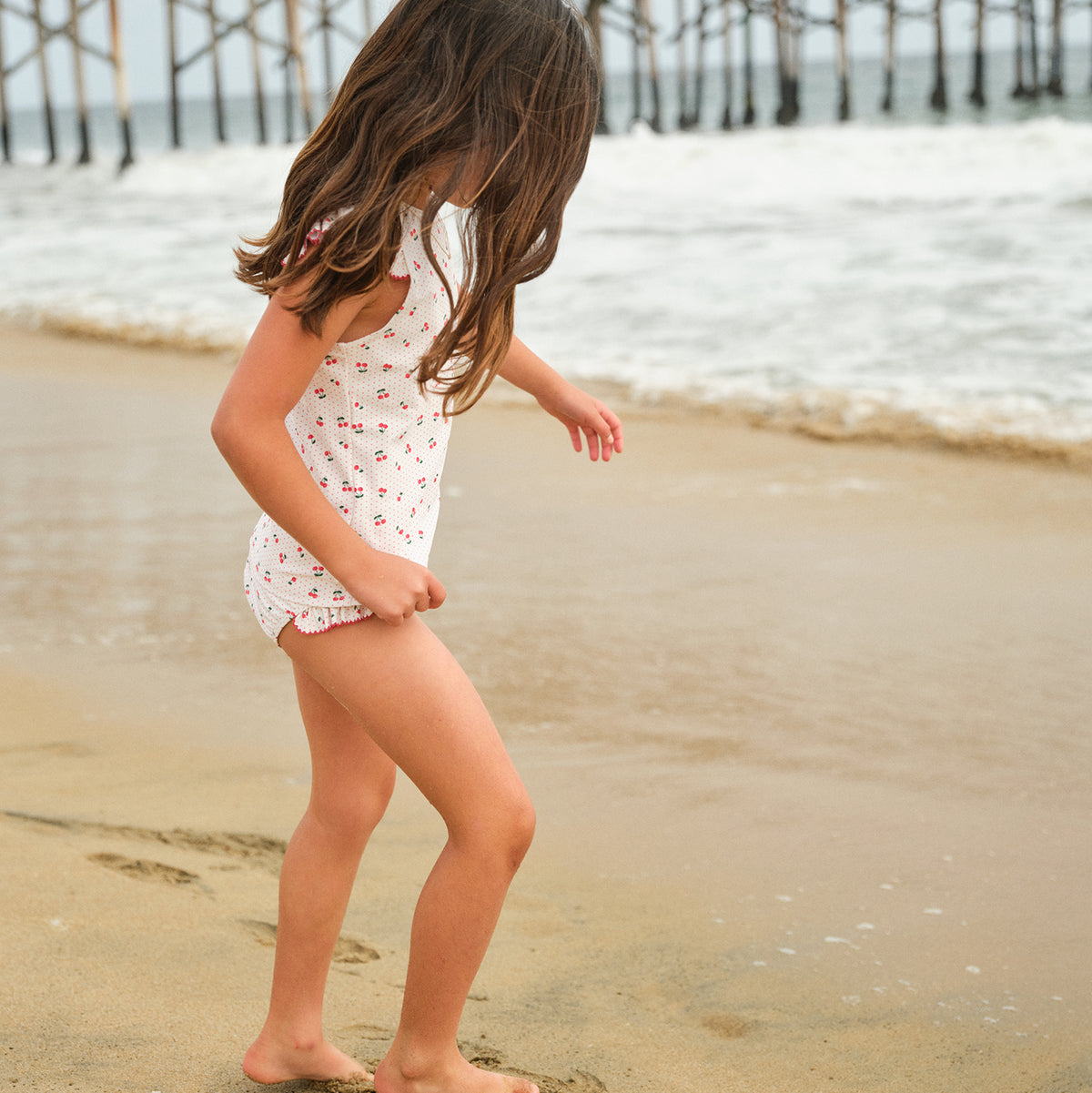 Girl’s Summer Cherries Ruffle Cap Sleeve Rashguard Set