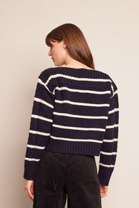 Sarita Top in Navy Ivory Stripe