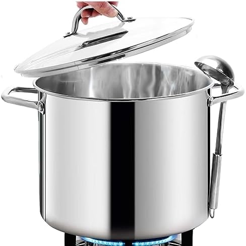 16 Quart LARGE Stock Pot with Glass Lid - NICKEL FREE Stainless Steel Healthy Cookware Stockpots with Lids 16 Quart - Mirror Polished Induction Pot - Commercial Grade Soup Pot Cooking Pot