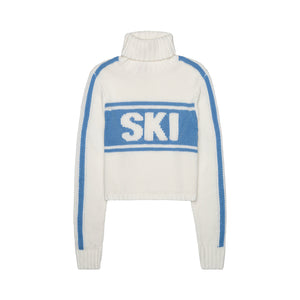 Cropped Vintage Ski Turtleneck Sweater in Ivory Blue