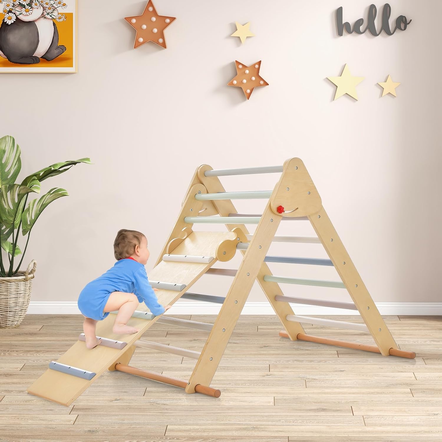 3 in 1 Foldable Wood Climber, Ladder and Slide