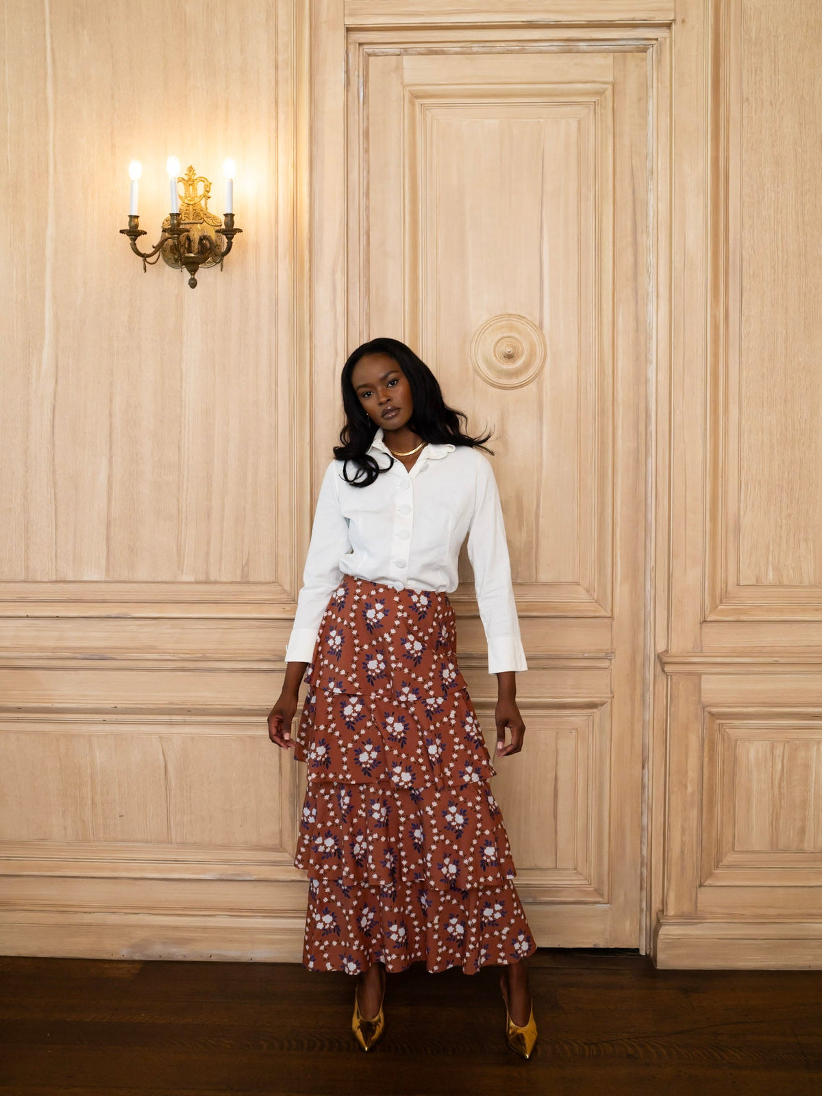 Brenda Tiered Skirt in Marigold Honey Floral