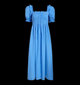 The Scarlett Midi Nap Dress in Hydrangea Blue Textured Clip Dot