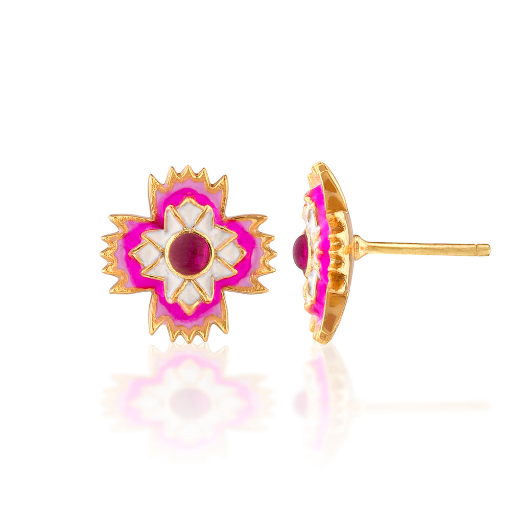 Dianthus Stud Earrings in Enamel/Jade