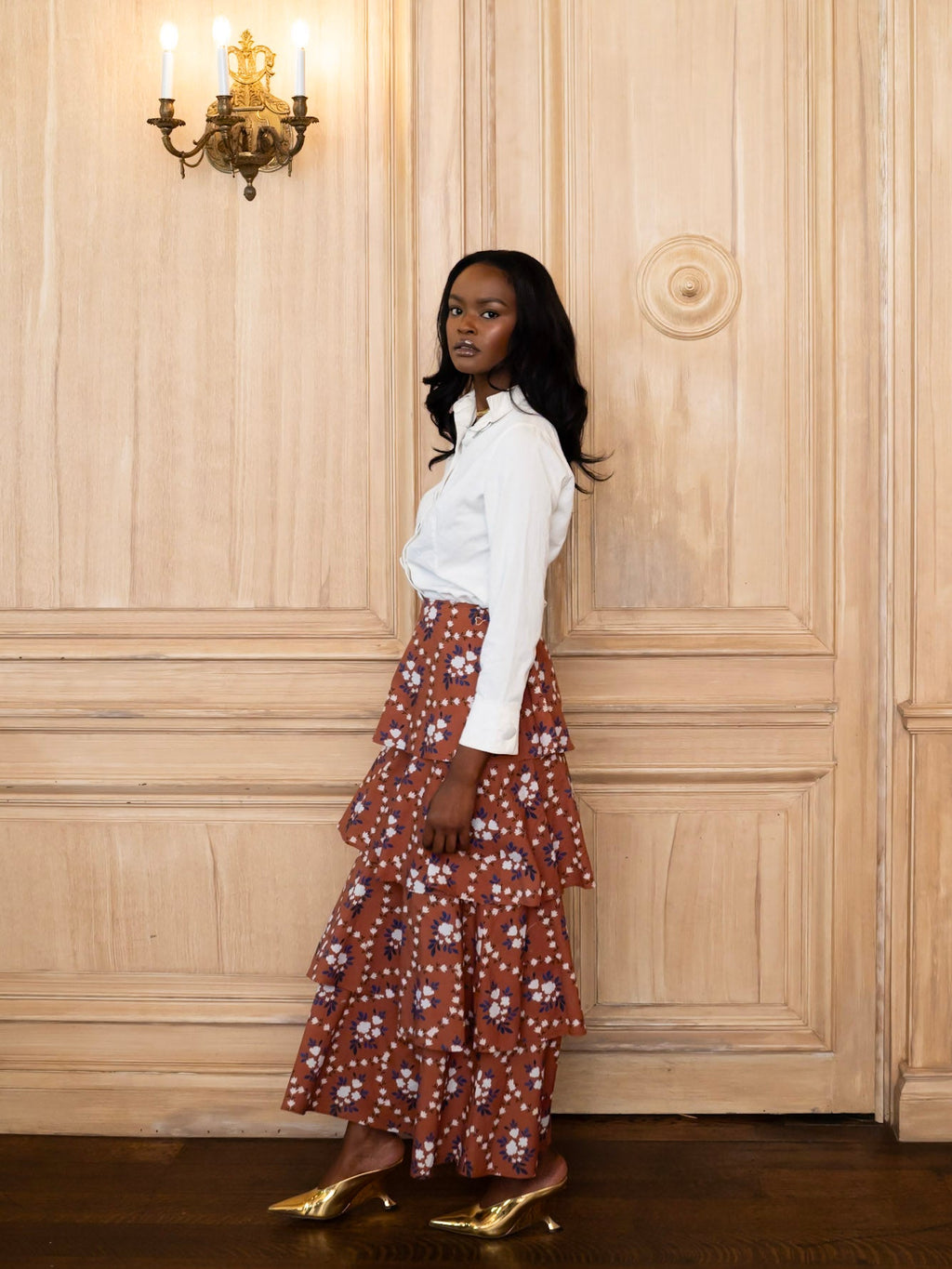 Brenda Tiered Skirt in Marigold Honey Floral