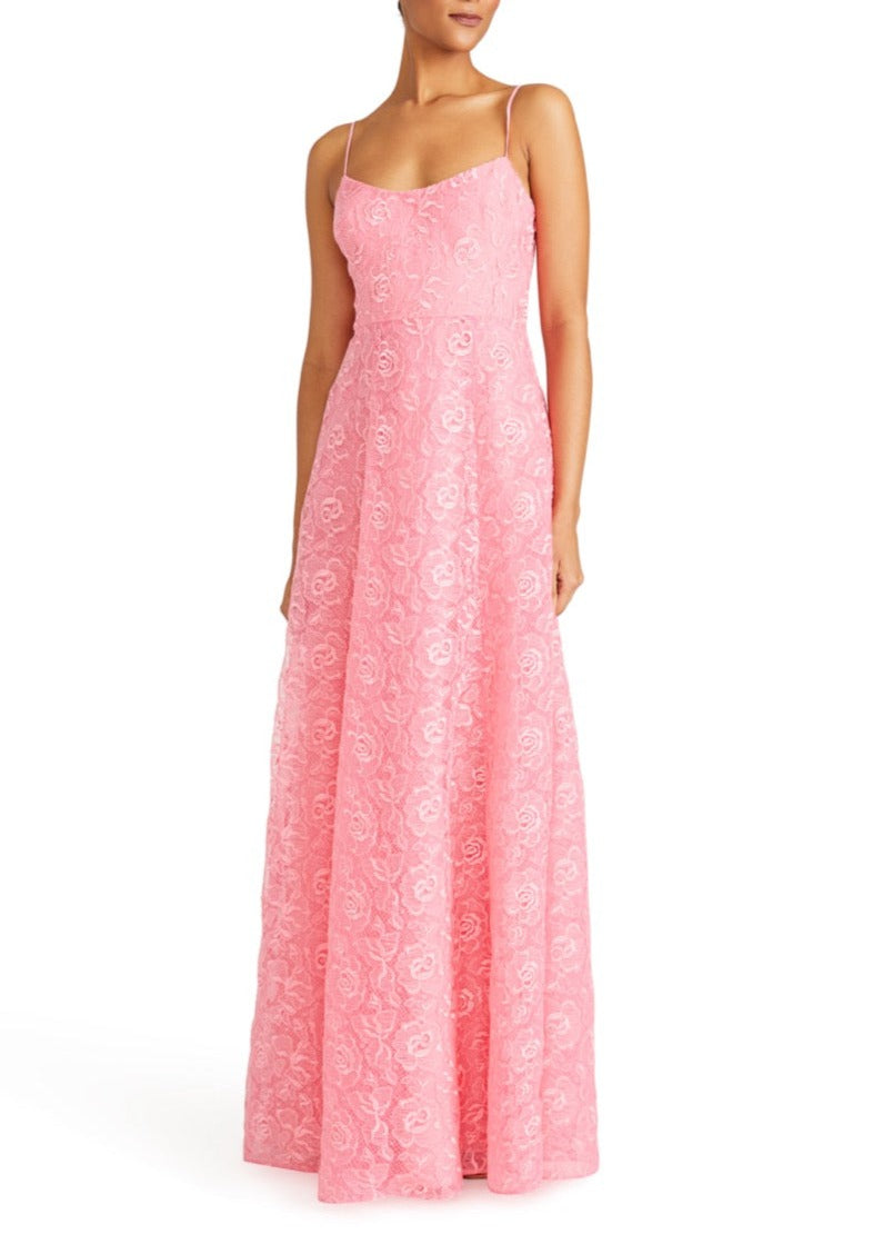 Linda Lace Long Dress in Petal Pink