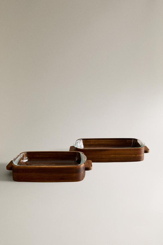 BOROSILICATE AND WOOD OVEN SERVING DISH