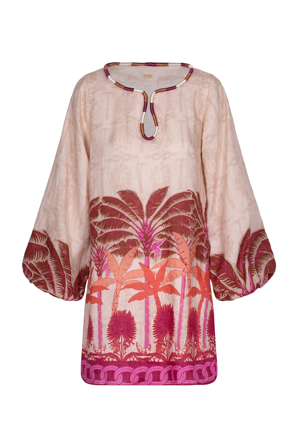 San Marco Linen Mini Dress in Fuchsia Palms