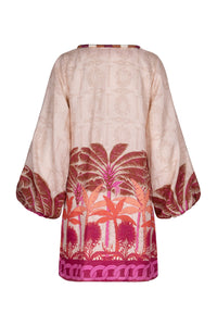 San Marco Linen Mini Dress in Fuchsia Palms
