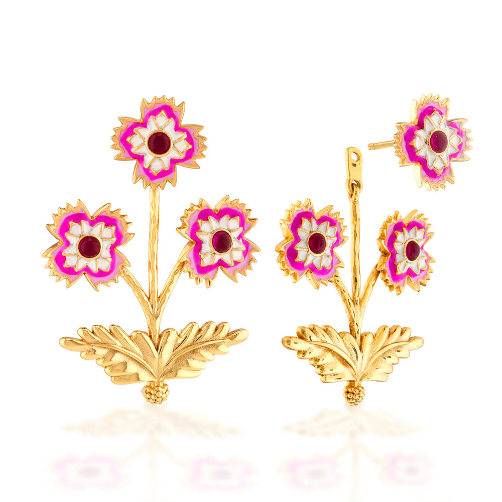 Dianthus Convertible Bouquet Post Earrings in Enamel/Jade