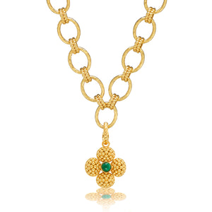 Berry Clover Double Sided Pendant in Malachite