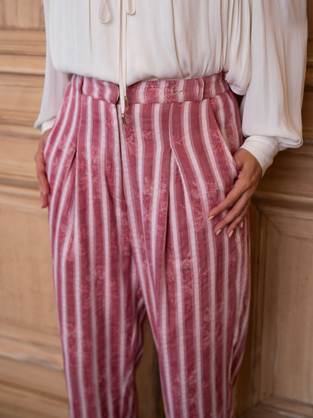 Delphine Pant x Styled By Claire in White Rosette Stripe