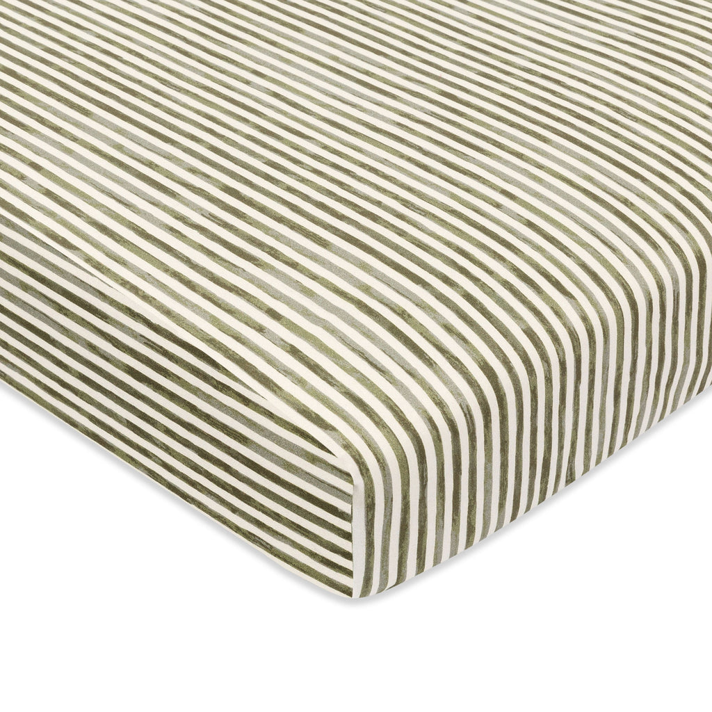 Mini Crib Sheet in GOTS Certified Organic Brushed Cotton by Nate Berkus in Juniper Stripe