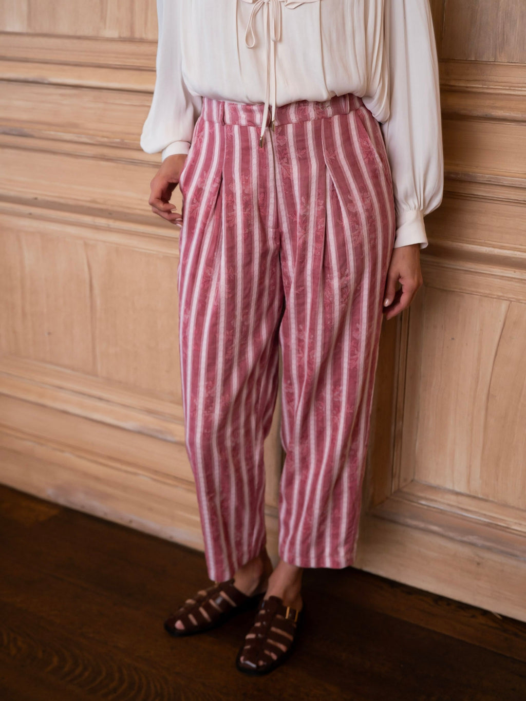 Delphine Pant x Styled By Claire in White Rosette Stripe