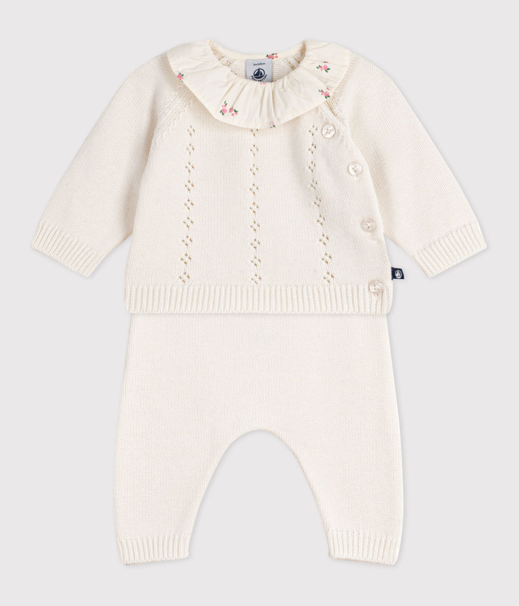Baby girl 2pc knit set sweater with ruffle and pant