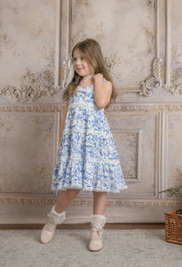 Jaylin Blue and White Linen Sleeveless Summer Dress - Petite Maison Kids