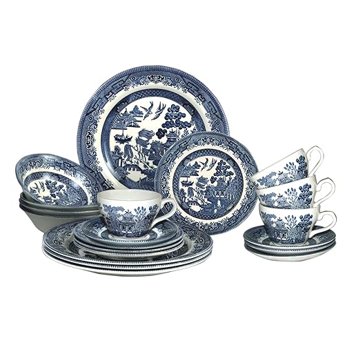 Churchill Blue Willow Plates Bowls Cups 20 Piece Dinnerware Set, Made In England