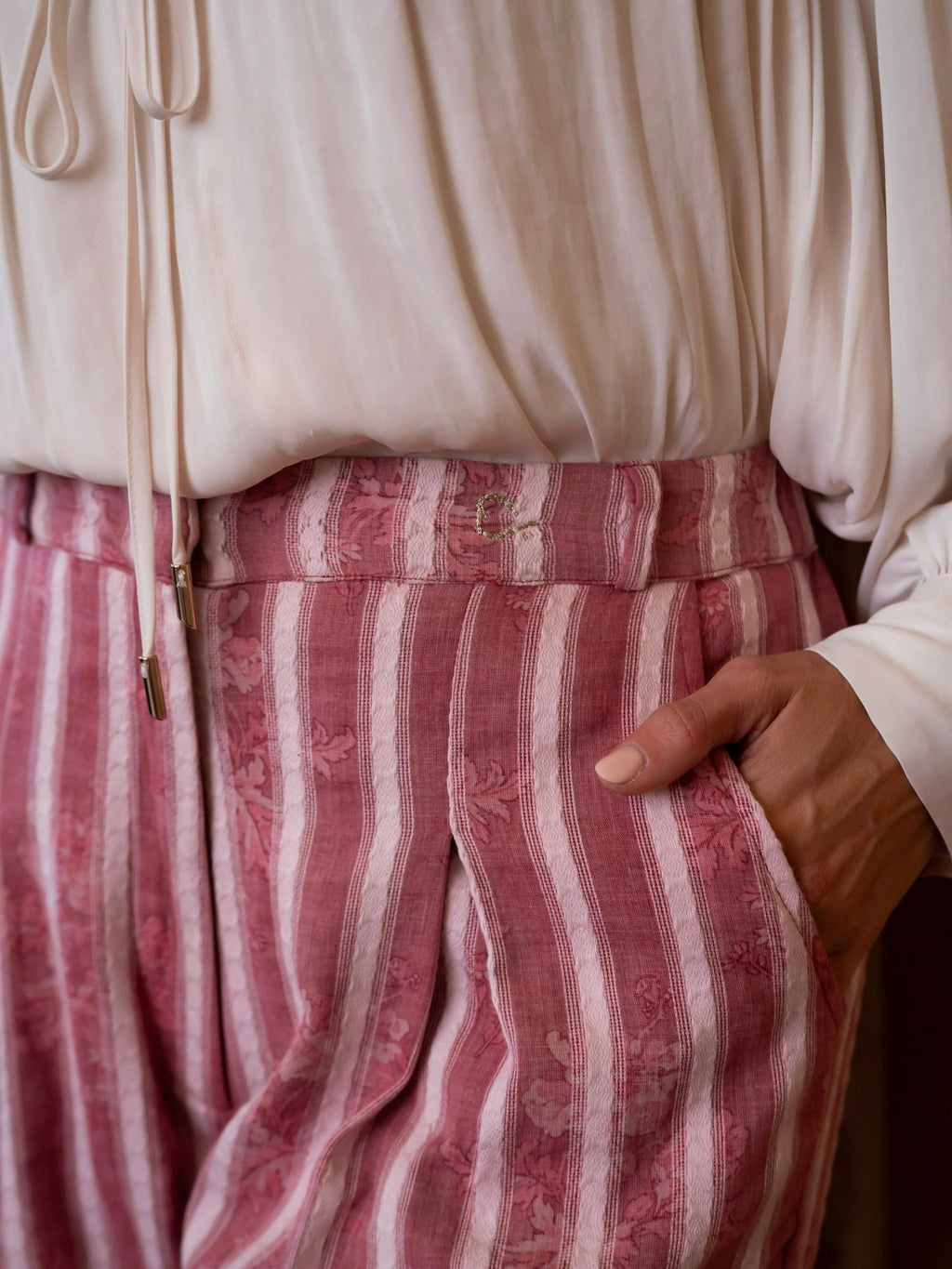 Delphine Pant x Styled By Claire in White Rosette Stripe