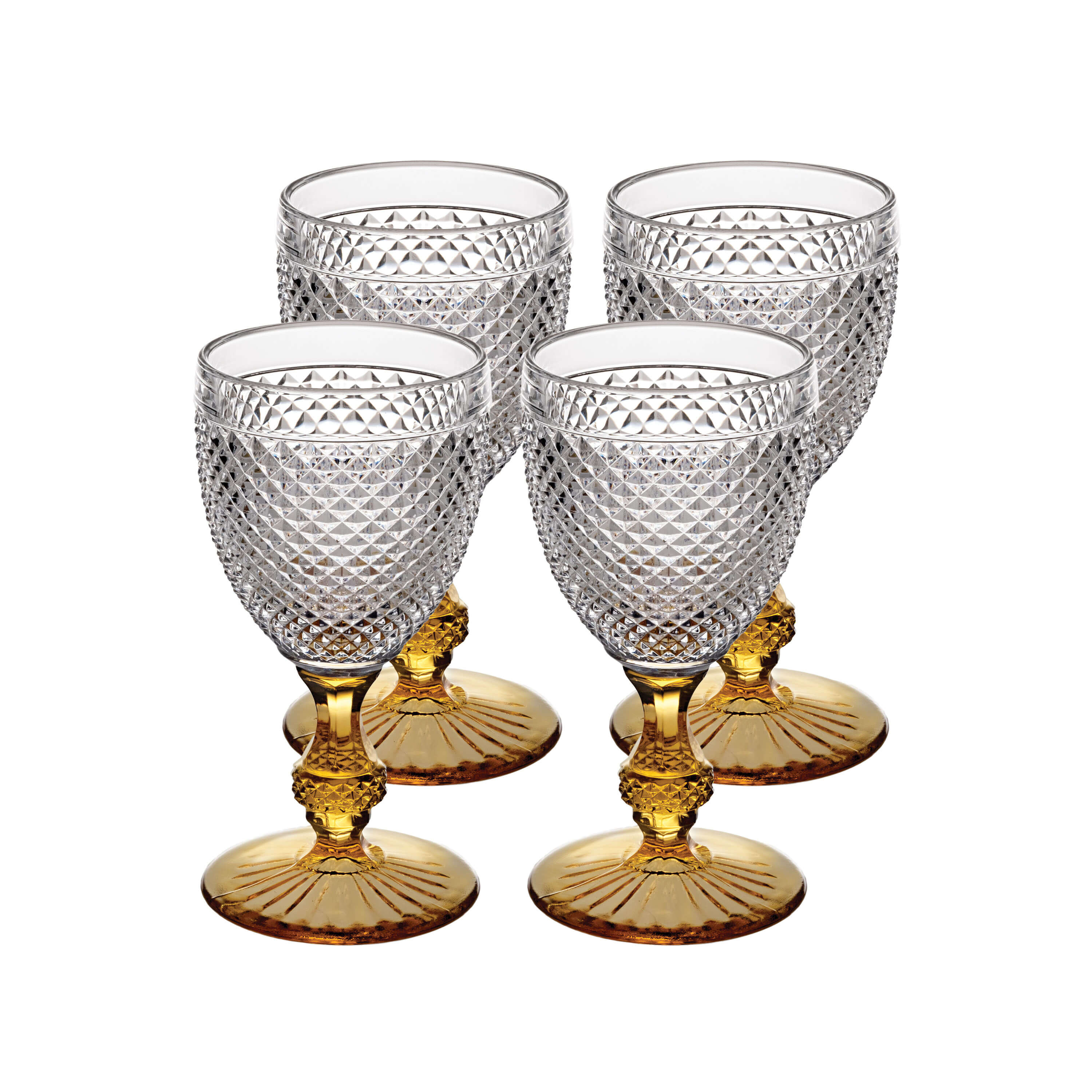 Bicos Bicolor Goblet With Amber Stem, Set of 4