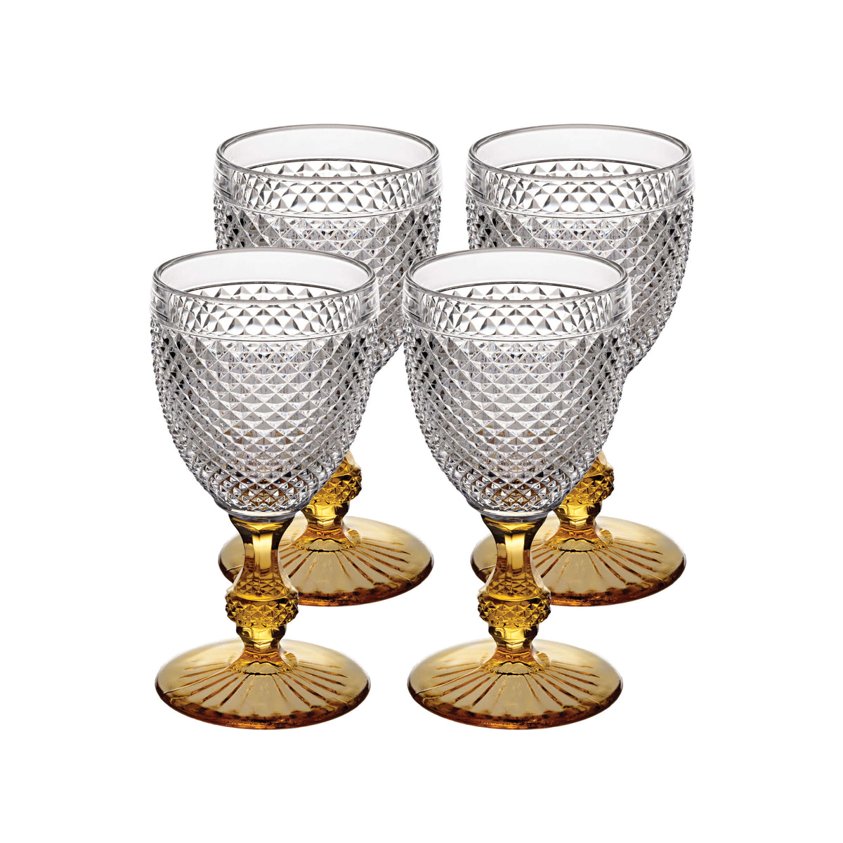 Bicos Bicolor Goblet With Amber Stem, Set of 4