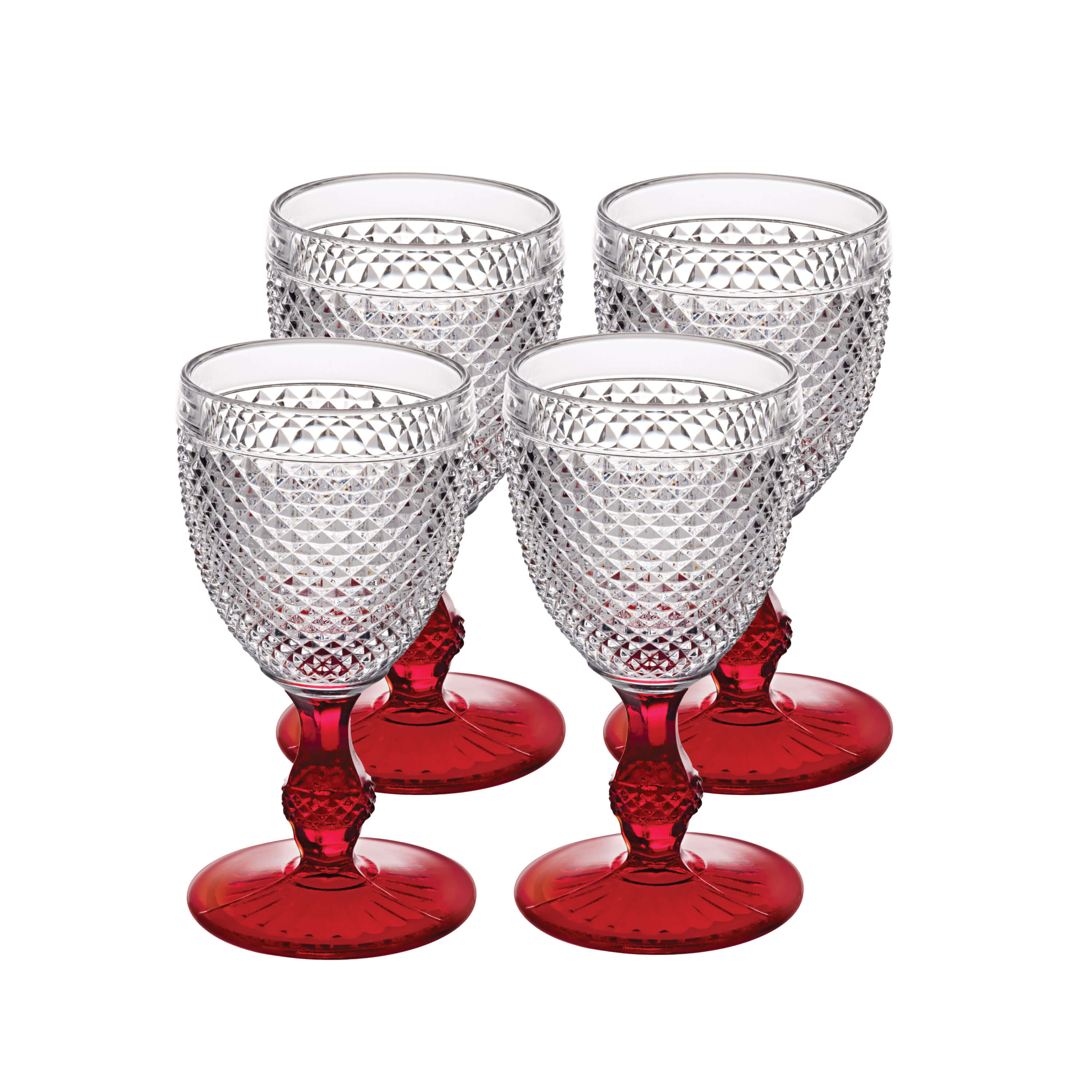 Bicos Bicolor Goblet With Red Stem, Set of 4