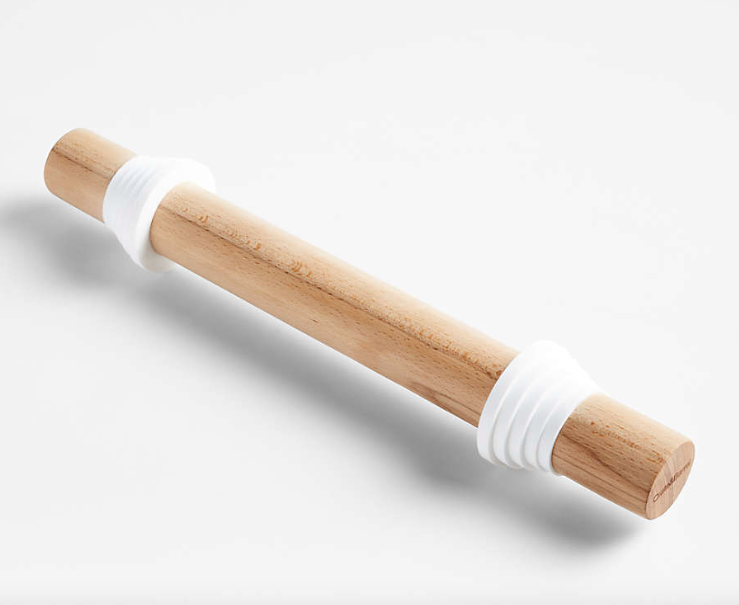 Crate & Barrel Wood Rolling Pin with Measuring Rings