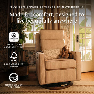 Sigi Pro Power Recliner by Nate Berkus with power headrest, made for comfort and designed to live beautifully anywhere