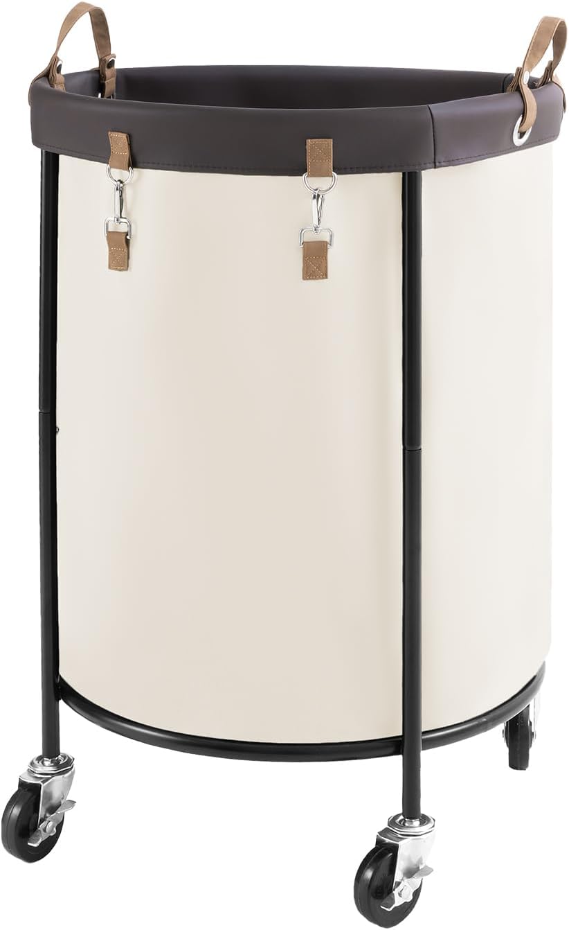 170L Rolling Laundry Basket, Beige