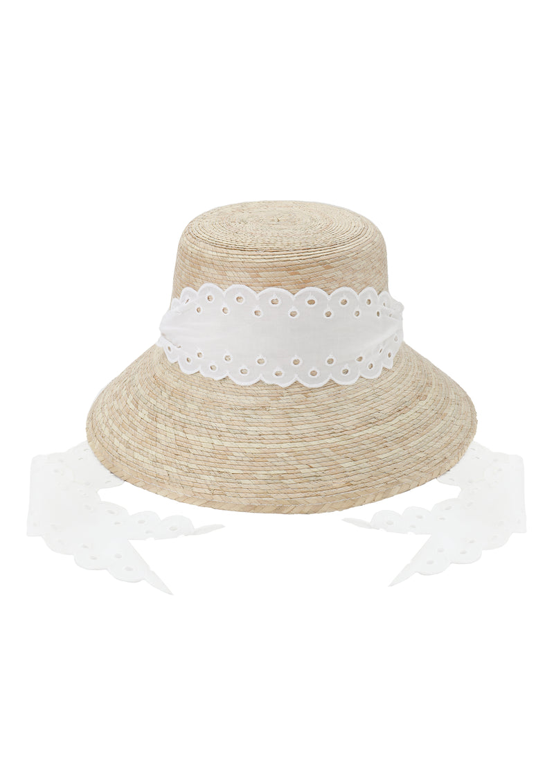 Clematis Bucket Hat With Antique Eyelet Scalloped Lace Ribbon