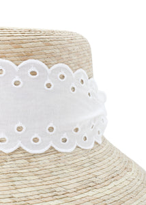 Clematis Bucket Hat With Antique Eyelet Scalloped Lace Ribbon